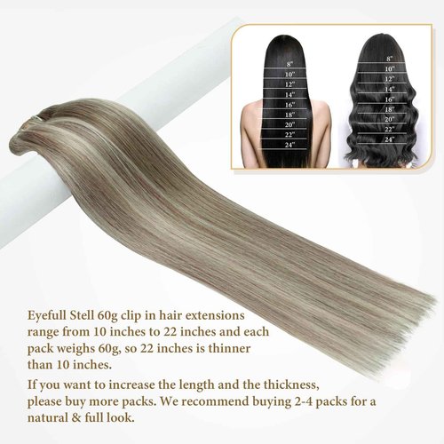 Ash Brown Highlights Platinum Blonde Clip in Real Human Hair Extensions for Women 22 Inch Remy Brazilian Clip on Human Hair Natural Straight Clip ins Hair Invisible Double Weft 60G 5 PCS
