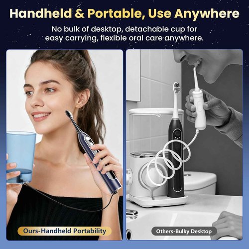 OILSAO Electric Toothbrush with Water Flosser Combo, All in One Sonic Toothbrush with 3 Modes & 5 Flossing Speeds, Rechargeable & Portable for Adult Teeth Cleaning and Plaque Removal, Dark Blue