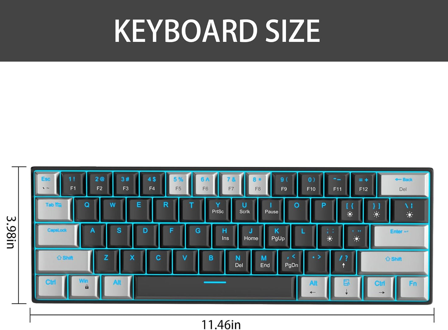 60% Mechanical Gaming Keyboard, White Gaming Keyboard with Red Switches, Detachable Type-C Cable Mini Keyboard with Blue LED Light for/PC/Laptop