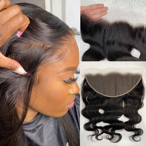 Topnormantic 13x6 Lace Frontal Body Wave, Invisible HD Transparent Swiss Lace Frontal Pre Plucked with Baby Hair 12A Grade Brazilian Human Hair with Small Single Knots Free Part 18 Inch
