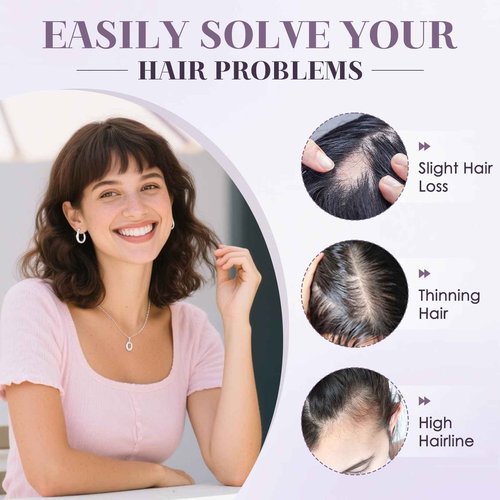 Charites Hair Toppers for Women Real Human Hair 16 Inch Long Straight Toppers for Women with Thinning 7 * 13CM Silk Base Clip in Hairpieces with Bangs (Dark Brown)