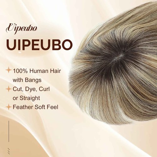 UIPEUBO Hair Toppers for Women Real Human Hair Toppers with Thinning Hairpieces for Women with Bangs 10 Inch Human Hair Topper for Cover Gray Roots (4T427#)