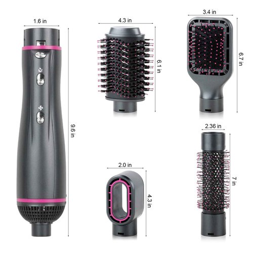Hair Dryer Brush, WeChip 4 in 1 Detachable Negative Ion Hair Dryer, Blow Dryer Brush for Straightening/Drying/Curling, with Carrying Case (Gray)