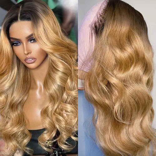 SOSEXY 1B27 Human Hair Wig Body Wave Lace Front Wigs Human Hair 180% Density Pre Plucked Glueless 13x4 HD Lace Frontal Highlight Strawberry Blonde Wig 26 Inch