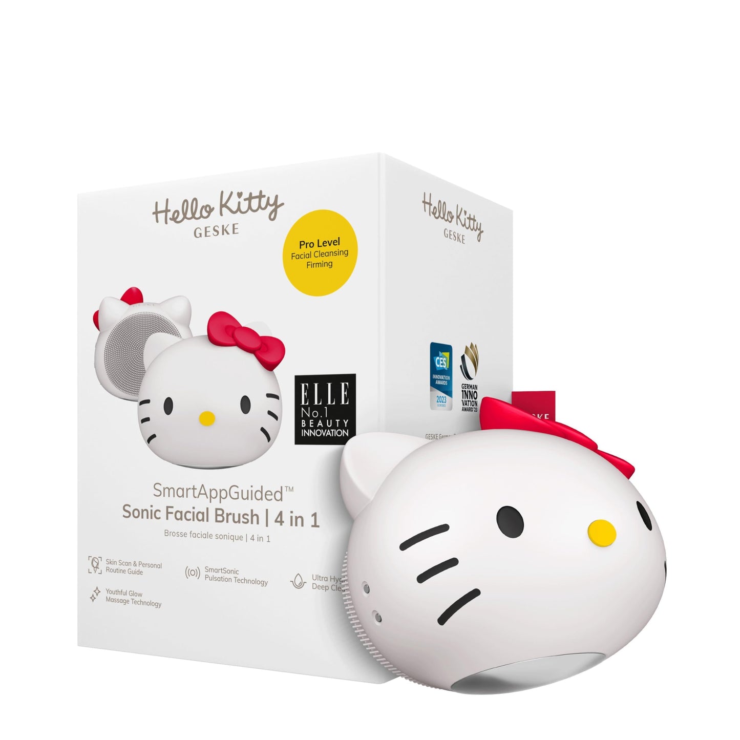 GESKE x Hello Kitty SmartAppGuided™ Sonic Facial Brush | 4 in 1 | Electric Facial Cleansing Brush | Cleansing Brush | Vibrating Facial Brush | Skin Cleansing | Skincare | Gentle Face-Cleansing
