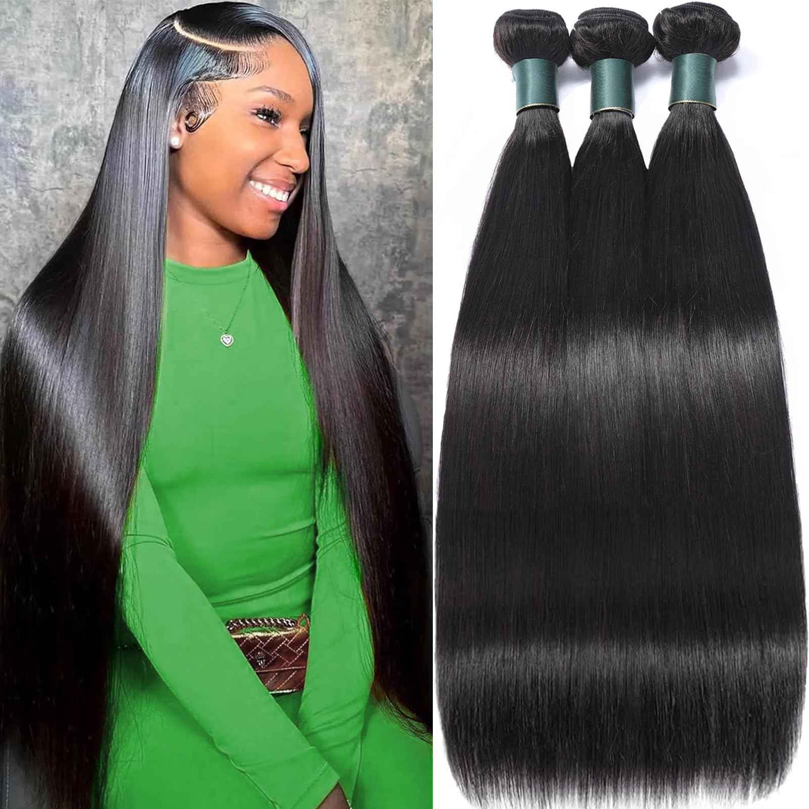 Great Grace Brazilian Straight Bundles Human Hair 20 22 24 Inch 12A 100% Unprocessed Virgin Human Hair Weave 3 Bundles Deals Natural Black Color (Natural Balck 3 Bundles, 20 22 24)