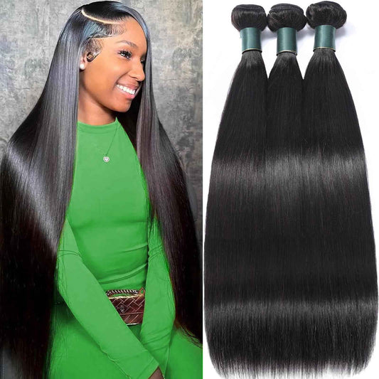 Great Grace Brazilian Straight Bundles Human Hair 20 22 24 Inch 12A 100% Unprocessed Virgin Human Hair Weave 3 Bundles Deals Natural Black Color (Natural Balck 3 Bundles, 20 22 24)