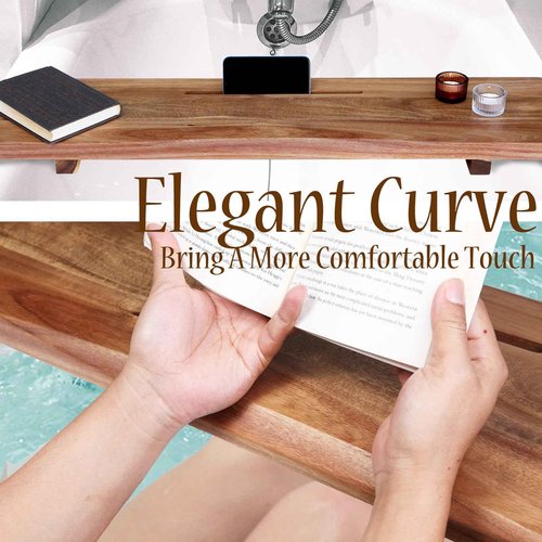 Premium 1.2IN Thickened Board Acacia Wood Bathtub Tray Caddy with Adjustable Legs, Minimalistic Design Bath Tray for Tub, Bathtub Accessories, Fits Most Bath Tubs, Idea for Women