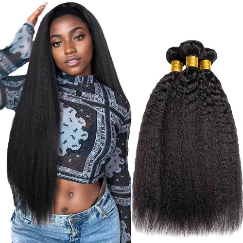Yaki Straight Human Hair Bundles Natural Black Color Unprocessed Brazilian Virgin Hair 20 20 20 Inch Kinky Straight Bundles Human Hair