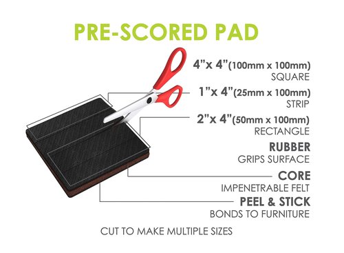 Slipstick GorillaPads Non Slip Furniture Pads/Gripper Feet Floor Protectors (Set of 4) Premium 4 Inch Pre-Scored Square Self Adhesive Rubber Stoppers for Furniture Legs, Black, CB157