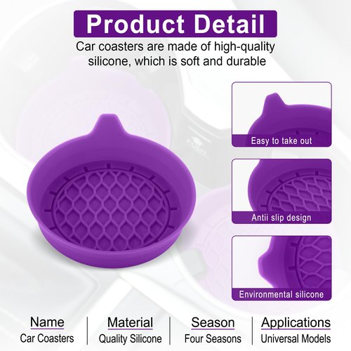 SINGARO Car Cup Holder Coaster, Silicone Cup Holder Insert, Universal Non-Slip Cup Holders, Car Accessories Interior for Women and Man 4 Pack Purple