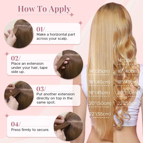 SEGOHAIR Wavy Tape In Hair Extensions Real Human Hair with Double-Sided Adhesive Professional Hair Extensions for Women 40pcs Body Wave 18 Inches Dark Blond Mixed Bleach Blond