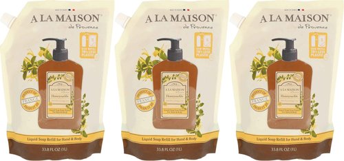 A LA MAISON Honeysuckle Natural Hand Wash Made with Essential Oils - Biodegradable, Plant-Based, Vegan, Cruelty-Free 33.8 Fl Oz, 3 Pack