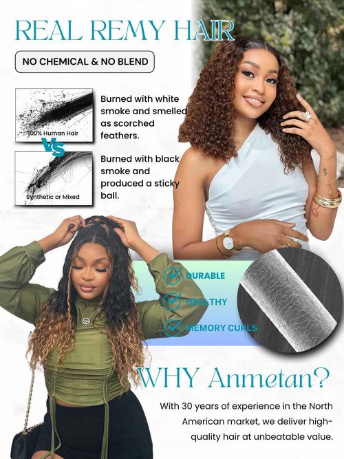 Anmetan 12A Brown Ombre Human Hair Bundles Water Wave 18 Inch, Chestnut Ombre Brown Wet n Wavy Single Bundle with Dark Roots 3 Tone Color #T1B/2/30 Thick Sew In Weave Remy Hair Keep Soft After Washes
