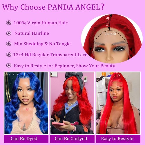 PANDA ANGEL Burgundy Lace Front Wigs Human Hair Straight Dark Red Colored 26 Inch 13x4 HD Lace Frontal Wigs for Women Human Hair Pre Plucked Red Burgundy Glueless Human Hair Wigs with Baby Hair