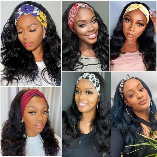olimaruly Body Wave Headband Wig Human Hair Wigs for Black Women Headband Wigs Human Hair Glueless None Lace Front Wigs Machine Made Headband Wigs 150% Density (26 Inch)