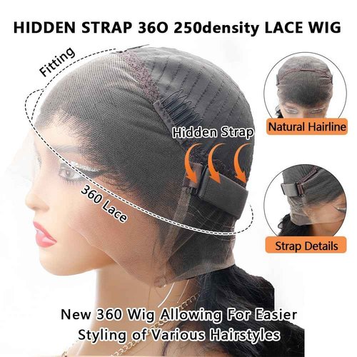 sterly Hidden Strap 360 Lace Front Wigs Human Hair 250% Density Straight HD Wigs with Drawstring Full Lace Wigs for Women Pre Plucked with Baby Hair 16 Inch