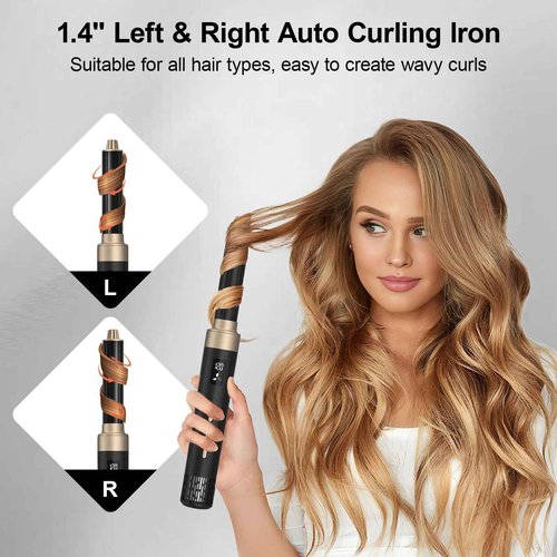 Hair Dryer Brush and 8 in 1 Hair Styler, Blow Dryer Brush with 110,000 RPM High-Speed Negative Ion, Multi Hair Styler with HD Digital Display for Fast Drying Straightening Curling (Black Gold)