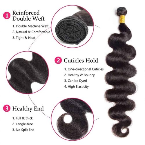 NROOEAY 12A Brazilian Body Wave Human Hair 3 Bundles 18 20 22 Inch 100% Unprocessed Brazilian Virgin Human Hair Weave Bundles Body Wave Hair Extensions Natural Color