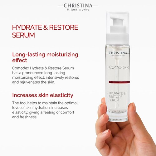 Christina Comodex Hydrate & Restore Serum with Hyaluronic Acid - 30ml - Facial Hydrating Serum to Regenerate & Rejuvenate - For Dehydrated Oily, Open Pores, Combination, & Nomal Skin