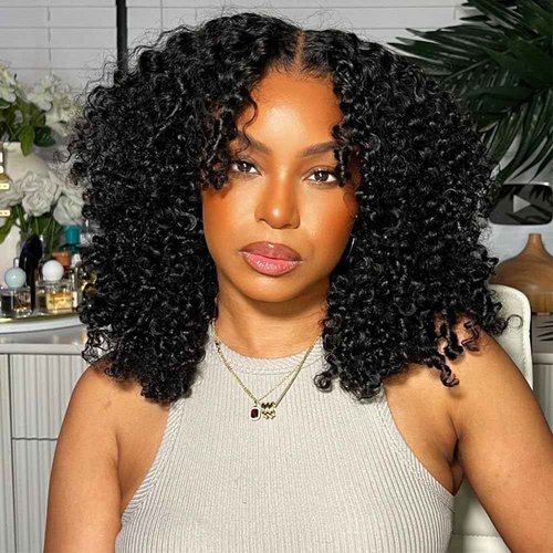 Skouty Bob Wig Human Hair Afro Kinky Curly 13x4 Frontal Lace Wig Human Hair 180 Density Glueless Wig Human Hair Pre Plucked with Baby Hair Short Bob Wigs for Black Women Natural Color 16 inch