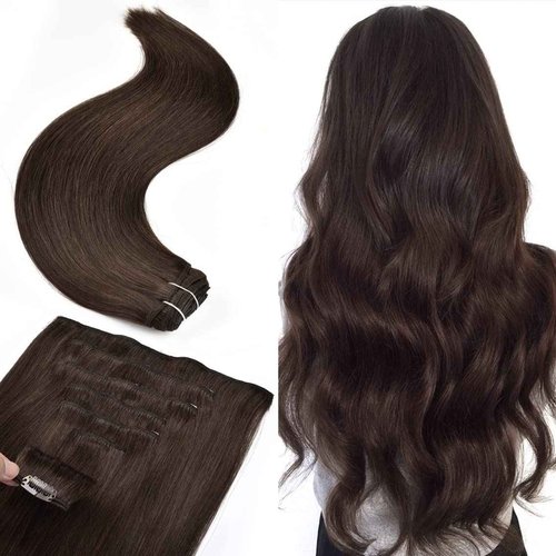 Senmy Hair Extension Clip In Human Hair 120g 7Pcs Remy Dark Brown Human Hair Clip in Hair Extensions 20 Inch Clips in Human Hair Extensions For Women
