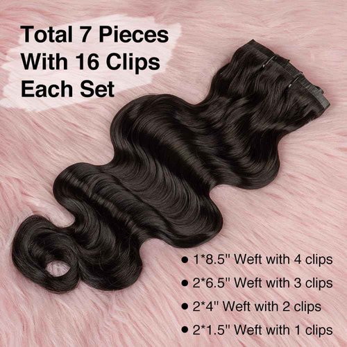 Niawigs Seamless Clip Ins Human Hair Clip In Extensions for Black Women Body Wave Real Human Hair PU Invisible Clip On Hair Extensions 7pcs Set 20 Inche 120 Gram