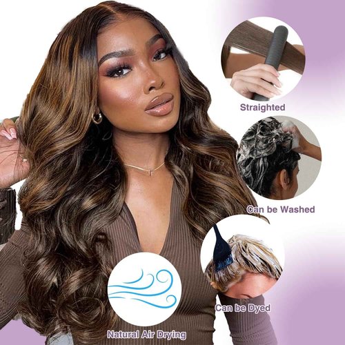 CHEETAHBEAUTY FB30 Ombre V Part Wig Human Hair 16Inch No Leave Out Upgrade Straight U Part Wig Highlight Blonde No Glue Brazilian Virgin Straight Human Hair Wigs for Women Colored Brown 180% Density