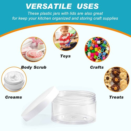 Dandat 72 Pcs 8 oz PET Loose Powder Containers Plastic Jars with Lid and Label, Leak Proof Empty Cosmetic Jars for Lotion, Cream, Gel, Powder - Refillable Travel Storage Containers(White)