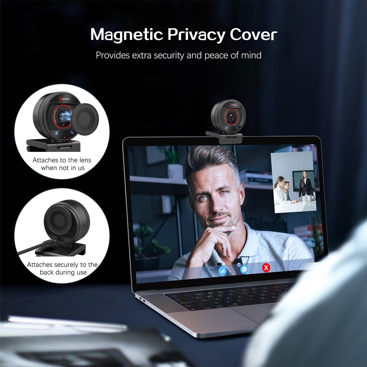 Angetube AI Webcam for PC - 1080p/2K@60FPS HD Web Camera with Remote Control, 8X Digital Zoom Webcam, Privacy Cover, TOF Auto Focus, HDR, USB 3.0 Web Cam Work with Zoom, Skype,Teams, Windows,Mac