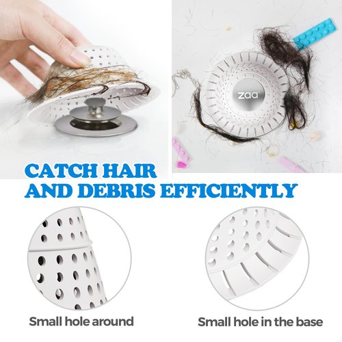 zaa Bathtub Drain Hair Catcher, Silicone Collapsible 2 Pack Drain Protector for Pop-Up and Regular Drains of Shower, Bathtub, Tub, Bathroom, Sink, White