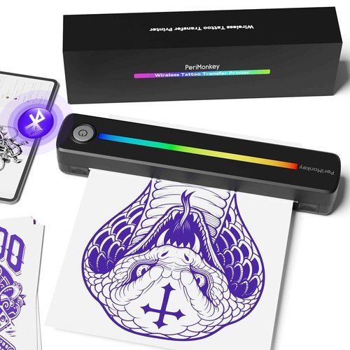 PeriMonkey P91s AI Tattoo Stencil Printer with Stencil Paper and Rainbow Light Strip,Wireless Thermal Tattoo Printer for Phone & PC