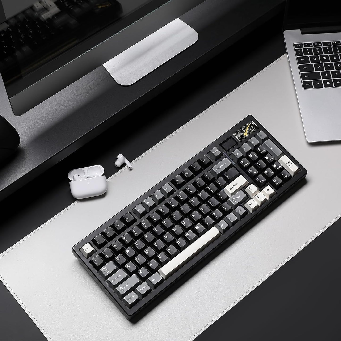 YUNZII IF99 Wireless Mechanical Gaming Keyboard with Smart LCD Display, QMK/VIA Programmable BT/2.4G/USB-C Gasket Mounted Hot Swap RGB 96% Layout for Mac/Win (White, Cocoa Cream V2 Switch)