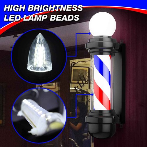 Noverlife 27inch Hair Salon Pole Light, Hairdressing Rotating LED Sign Wall Mounted Red White Blue Stripes Light, Save Energy Barbershop Rotating Open Sign Strips Lamp for Indoor & Outdoor