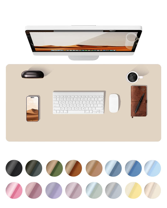 YSAGi Leather Desk Pad Protector, Office Desk Mat, Large Mouse Pad, Non-Slip PU Leather Desk Blotter, Waterproof Laptop Desk Writing Pad for Office and Home (23.6" x 13.8", Eggshell)
