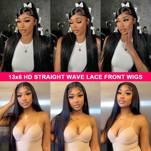 Dilraba 30 Inch Human Hair Wig 13x6 Lace Front Wigs Human Hair 200 Density HD Transparent Straight Lace Front Wigs Pre Plucked Glueless Lace Frontal Wigs Natural Black Color