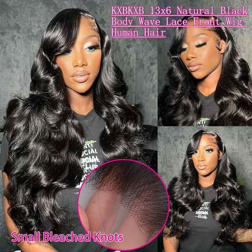 KXBKXB 13x6 Natural Color Body Wave HD Transparent Lace Frontal Wigs Human Hair 220% Density Body Wave Lace Front Wigs Human Hair Pre Plucked Glueless Wig Human Hair for Women 24Inch