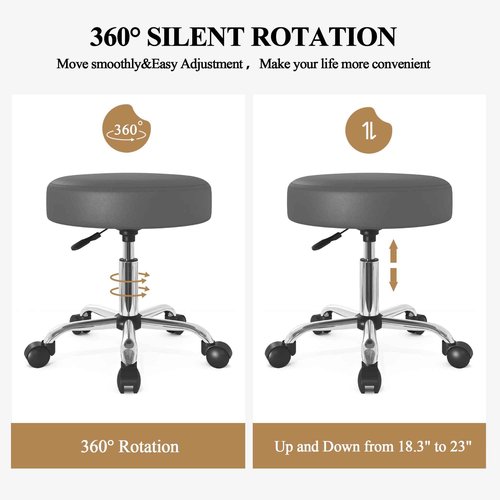 SHA CERLIN Rolling Stool with Wheels Swivel Shop Salon Chair Adjustable Drafting Massage Medical Tattoo Spa with PU Leather Cushioned, Grey
