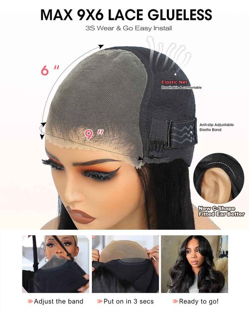 Curtain Bangs Face-Framing 9x6 Glueless Wigs Human Hair Pre Plucked Pre Cut HD Lace 200 Density Loose Body Wave Lace Front Wigs Layered Ready to Wear Closure Wigs Human Hair for Black Women 18 Inch