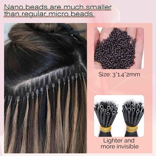 SEGO Nano Bead Hair Extensions Human Hair, 1g/s 50g/pack 22 Inch Nano Ring Hair Extensions, Highlight, Add Volume and Length, Nano Tip Hair Extensions for Women Medium Brown