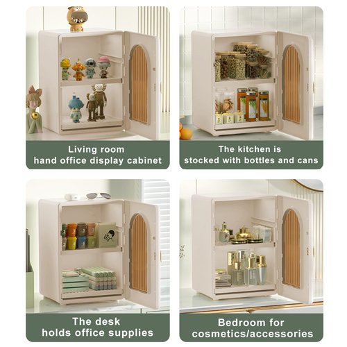 DASITON Large Capacity Makeup Organizer for Countertop, 3 Adjustable Layers Skincare Organizer, Dustproof & Waterproof Makeup Storage, Cosmetic Display Case for Vanity, Bathroom, Bedroom (Cream)