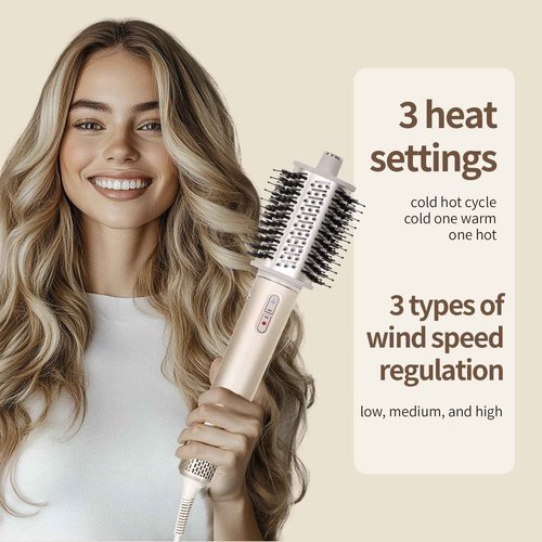 SIXPLUS 5-in-1 Multifunctional Styling Hair Dryer Brush, 11000RPM Motor with Negative ion tech. Includes auto Curler, Paddle Brush, Oval Brush, Concentrator Nozzle, and Heat-Resistant Glove (Golden)