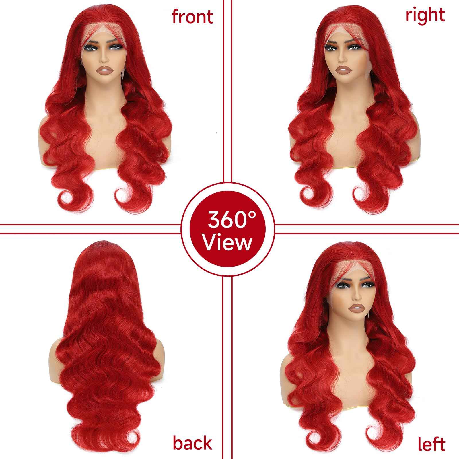 30 Inch Red Human Hair Wig 200% Density Colored Body Wave 13x4 Bright Red Human Hair Lace Front Wigs Pre Plucked HD Lace Frontal Wigs Human Hair for Women