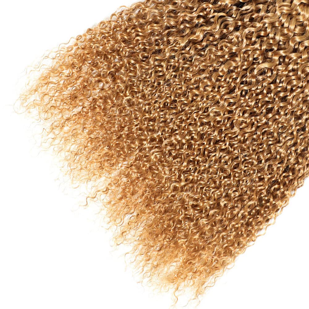 1B27 Ombre Curly Wave Bundle Blonde Human Hair 3 Bundles Kinky Curly 100% Unprocessed Virgin Hair Brazilian Double Weft Extensions Blonde Color 26 28 30 Inch For Women
