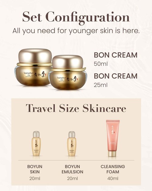 Sooryehan Boyun Luxury Korean Skin Care Gift Set (5.24 fl oz) - Red Ginseng Toner, Emulsion, Cleansing Foam & Moisturizer Cream by LG Beauty