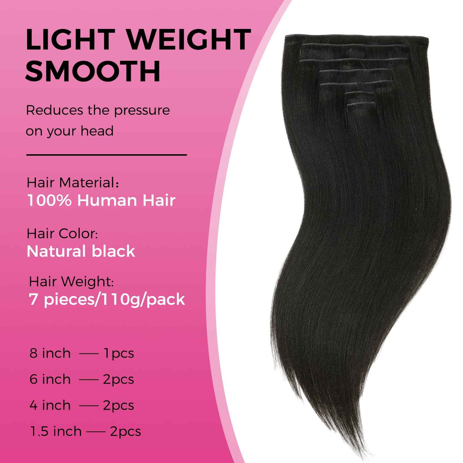 Lashey Genius Weft Hair Extensions Human Hair Natural Black Yaki Straight 7pcs 110g 14 Inch Hair Extensions Real Soft Thin Weft Clip ins for Women