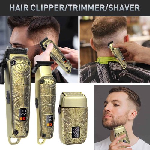 Hatteker Professional Hair Clippers for Men 3 in 1 Hair Trimmer Beard Trimmer Electric Shavers Razor Cordless Beard Trimmer Men's Grooming Set LCD Display Gifts for Men