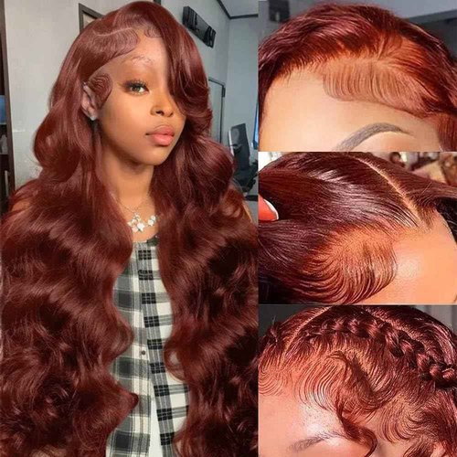 Arqyu Reddish Brown Lace Front Wigs Human Hair 13x6 Body Wave Lace Front Wigs Human Hair Pre Plucked 200% Density