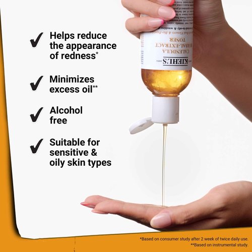 Kiehl's Calendula Herbal Extract Alcohol-free Toner, Soothing Facial Toner for Normal to Oily Skin, Visibly Reduces Redness & Oil, Improves Skin Texture, Paraben-free, Fragrance-free - 16.9 fl oz