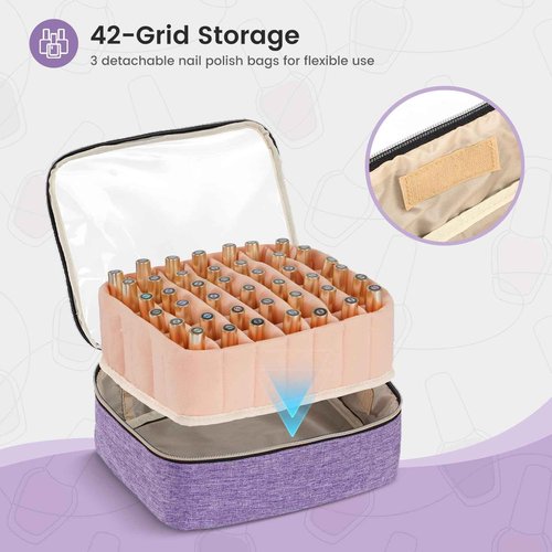 Hautton Nail Polish Organizer Holds 126 Bottles, Extra Large Storage Bag with 3 Removable Drawers, Professional Nail Supplies Travel Carrying Case for Nail Tech Manicurist -Purple